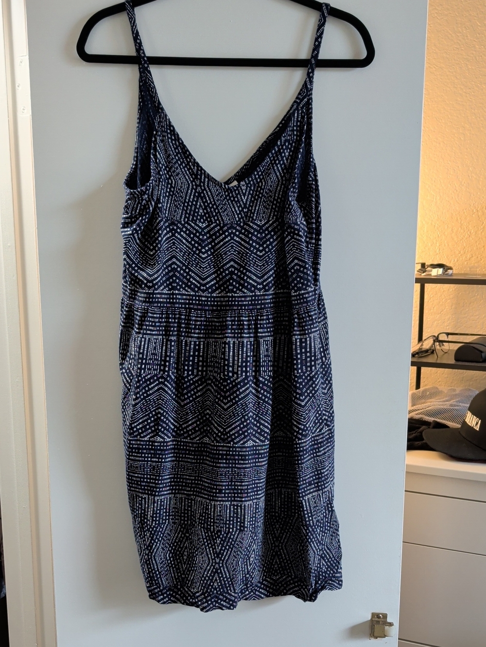 Brand New RVCA Navy and White Patterned Spaghetti-Strap Dress